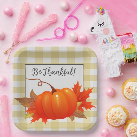 Erntedank Pumpkin Yellow Buffalo Kariert Pappteller (Party)