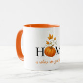 Erntedank Pumpkin Zuhause ist der Ort, an dem wir  Tasse (Vorderseite Links)