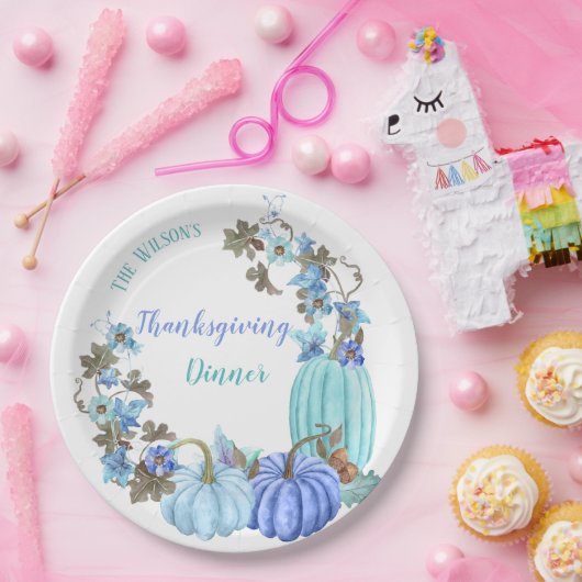 Erntedank Pumpkins Aquamarin Türkis Blau Pappteller (Party)