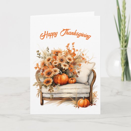 Erntedank Pumpkins Blume Lehrstühle Illustration Karte (Vorderseite)