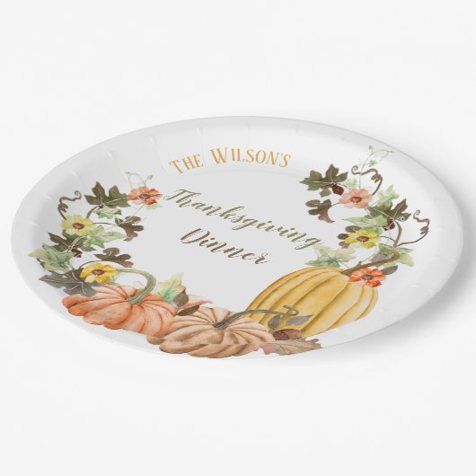 Erntedank Pumpkins Butternut Sage Orange Pappteller (Schrägansicht)