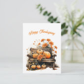 Erntedank Pumpkins Rustikale Bench Illustration Feiertagspostkarte (Stehend Vorderseite)
