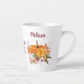 Erntedank Pumpkins und Blume mit TextLatte Milchtasse (Rechts)