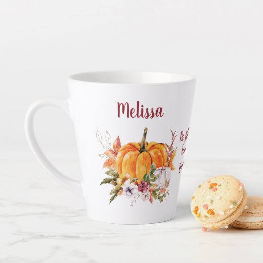 Erntedank Pumpkins und Blume mit TextLatte Milchtasse (Beispiel)
