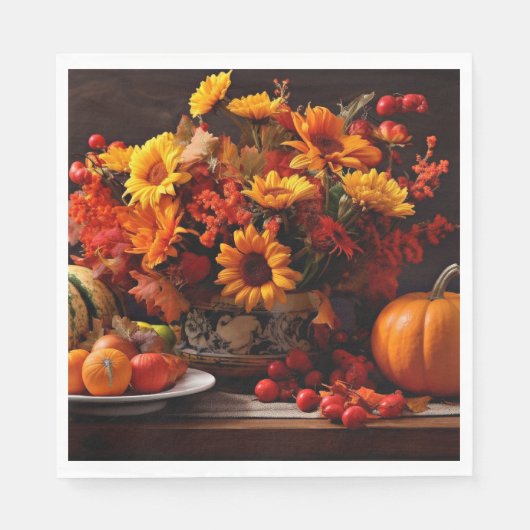 Erntedank Pumpkins und Sonnenblumen Serviette (Vorderseite)