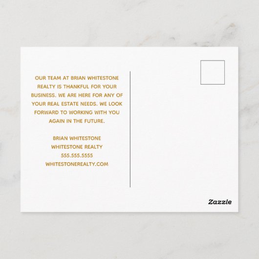 Erntedank Real Anwesen Company Gold Corporate Postkarte (Rückseite)