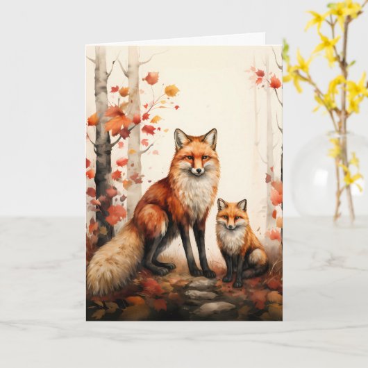Erntedank Red Fox Illustration Karte (Gelbe Blume)