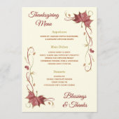 Erntedank Red Maple Blätter & Wirbel Menükarte (Vorderseite)