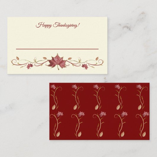 Erntedank Red Maple Blätter & Wirbel Platzkarte (Vorne/Hinten)
