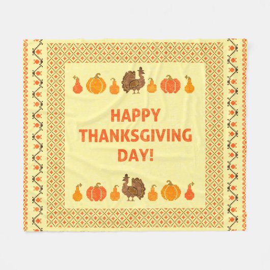Erntedank: Retro bestickte Kartendesign. Fleecedecke (Vorderseite (Horizontal))