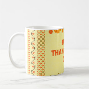 Erntedank: Retro bestickte Kartendesign. Kaffeetasse