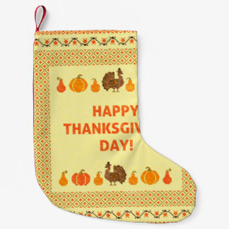 Erntedank: Retro bestickte Kartendesign. Kleiner Weihnachtsstrumpf