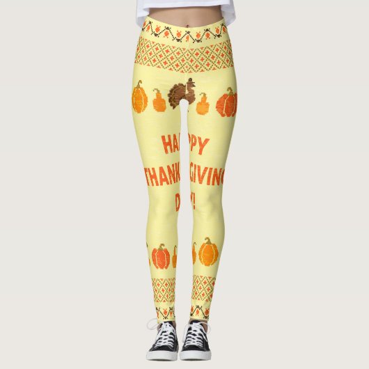 Erntedank: Retro bestickte Kartendesign. Leggings (Vorderseite)