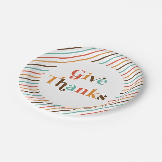 Erntedank Retro gibt Dank Paper Teller (Schrägansicht)