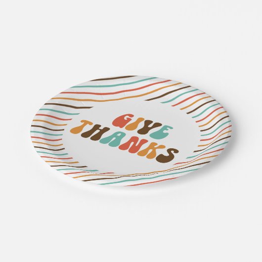 Erntedank Retro gibt Dank Paper Teller (Schrägansicht)