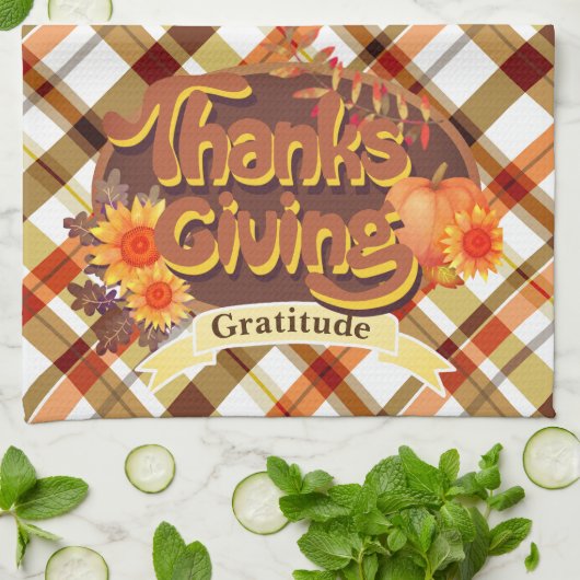 Erntedank Retro Kariert Geschirrtuch (Gefaltet)