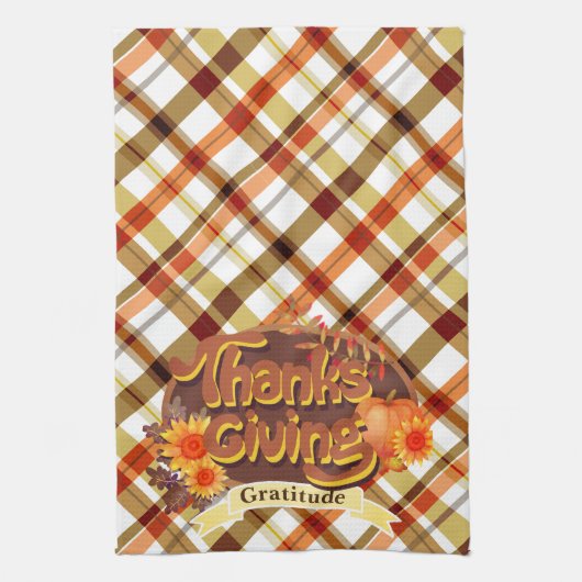 Erntedank Retro Kariert Geschirrtuch (Vertikal)