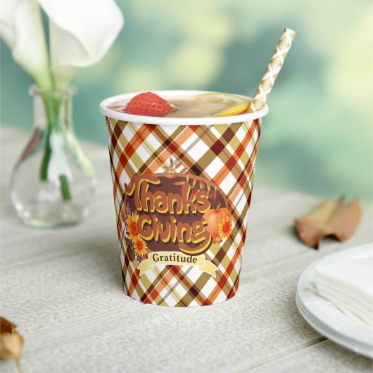 Erntedank Retro Kariert Pappbecher (In Situ)