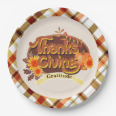 Erntedank Retro Kariert Pappteller (Vorderseite)