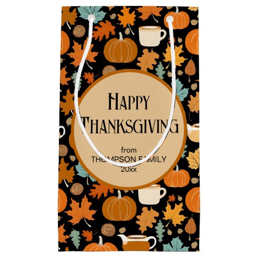 Erntedank-Retro-Stil Kürbis Blätter zu bevorzugen Kleine Geschenktüte (Vorderseite)