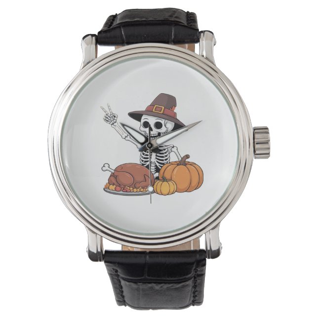 Erntedank Röntgen Skeleton Funny Rock Hand Fall L Armbanduhr (Vorderseite)