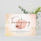 Erntedank Rose Gold Glitzer Pumpkin Einladung (Stehend Vorderseite)