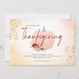 Erntedank Rose Gold Glitzer Pumpkin Einladung