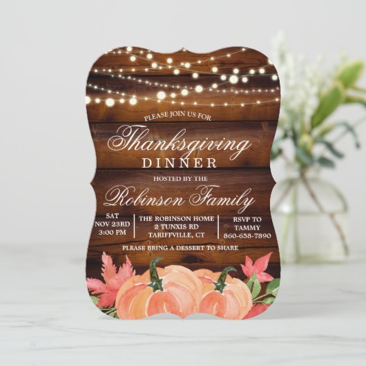 Erntedank Rustic Fall Pumpkin Einladung (Stehend Vorderseite)