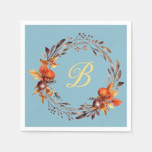 Erntedank Rustic Florals Monogram Custom Serviette (Vorderseite)