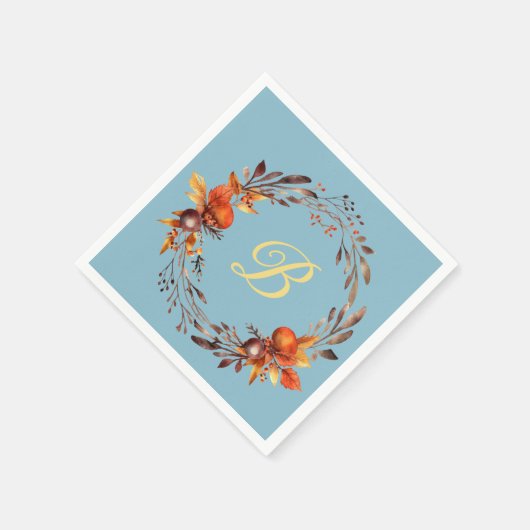 Erntedank Rustic Florals Monogram Custom Serviette (Ecke)
