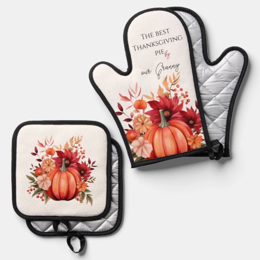 Erntedank Rustic Red Pumpkin Ofenhandschuh & Topflappen-Set (Vorderseite/Rückseite)