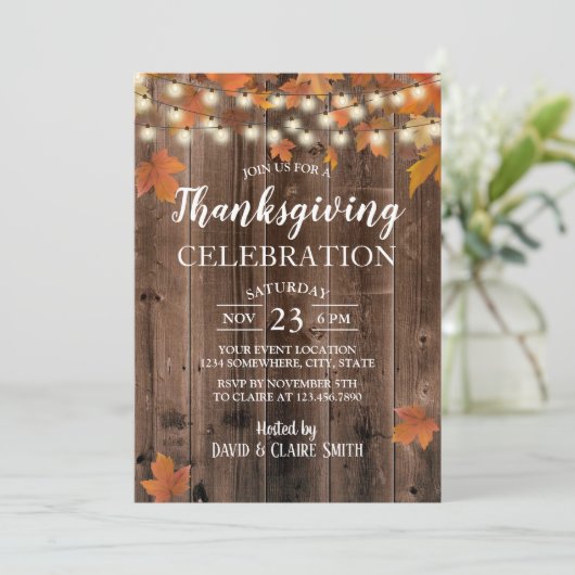 Erntedank Rustikale Herbstleaves & Streichlichter Einladung (Stehend Vorderseite)