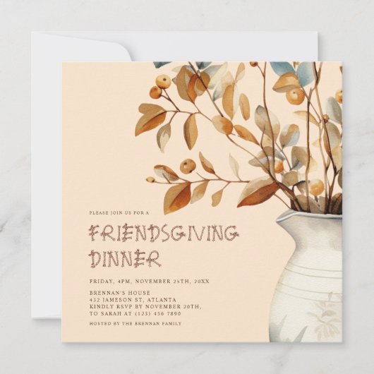 Erntedank Rustikale Wasserfarben Herbst Freundlich Einladung (Vorderseite)