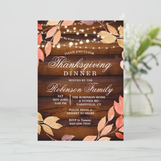 Erntedank Rustikaler Fall Leaf Einladung (Stehend Vorderseite)