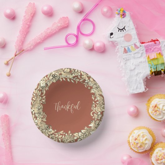 Erntedank Rustikaler Wald Tierfall Kupfer Pappteller (Party)