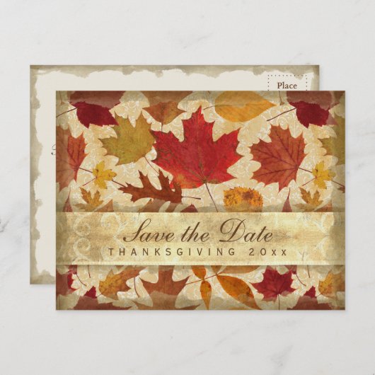 Erntedank Save the Date Herbst verlässt Beige Einladungspostkarte (Vorne/Hinten)