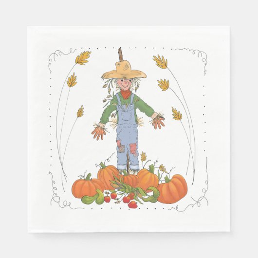 Erntedank Scarecrow Pumpkin Patch Fun Farbenfroh Serviette (Vorderseite)