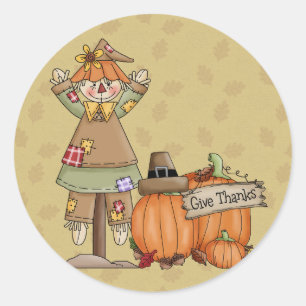 Erntedank Scarecrow, Pumpkins Runder Aufkleber