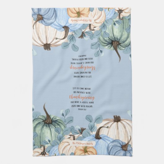 Erntedank Scripting Familienname Typografie Geschirrtuch (Vertikal)