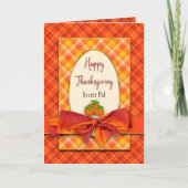 Erntedank Secret Pal Orange Plaid und Bow Card Karte (Vorderseite)