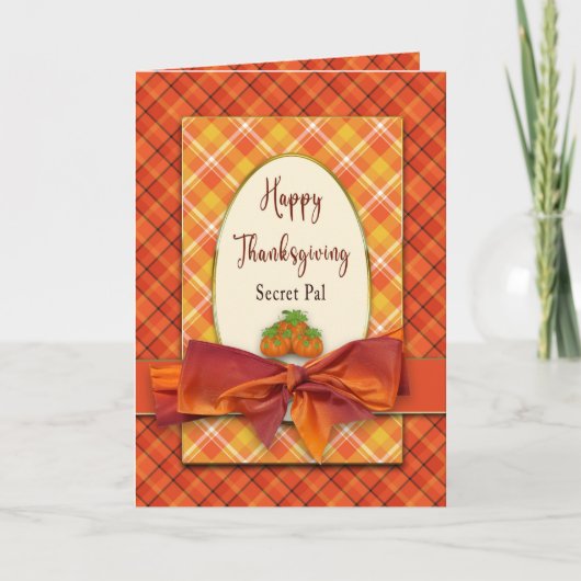 Erntedank Secret Pal Orange Plaid und Bow Card Karte (Vorderseite)
