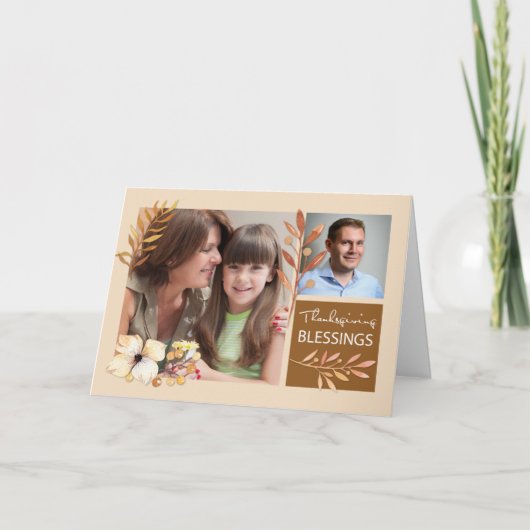 Erntedank Segen Herbstlaub mit zwei Fotos Karte (Vorderseite)