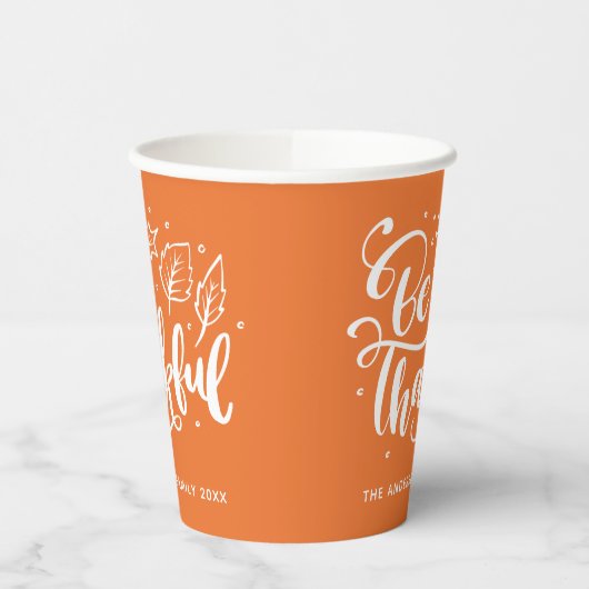 Erntedank sei dankbar Script Harvest Orange Pappbecher (Links)