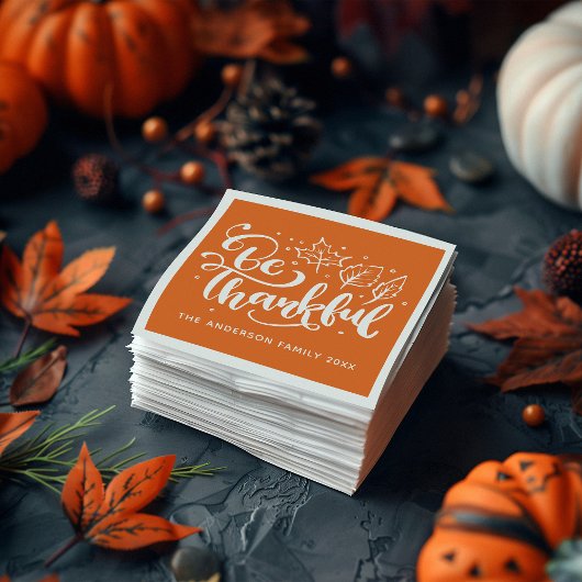 Erntedank sei dankbar Script Harvest Orange Serviette