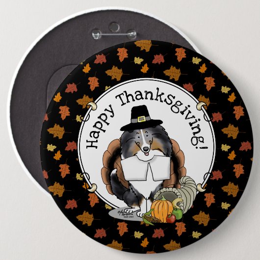 Erntedank Shetland Sheepdog (blauer Merle) Funny Button (Vorne & Hinten)