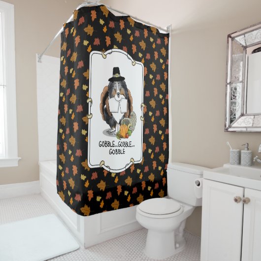 Erntedank Shetland Sheepdog (blauer Merle) Funny Duschvorhang (Beispiel)