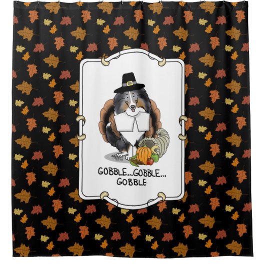 Erntedank Shetland Sheepdog (blauer Merle) Funny Duschvorhang (Vorderseite)