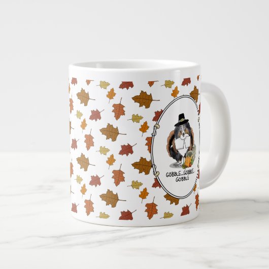 Erntedank Shetland Sheepdog (blauer Merle) Funny Jumbo-Tasse (Vorderseite Rechts)