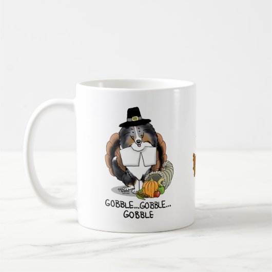 Erntedank Shetland Sheepdog (blauer Merle) Funny Kaffeetasse (Links)