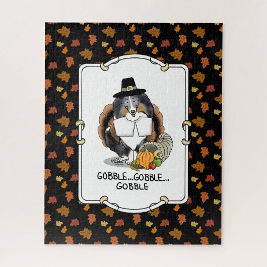 Erntedank Shetland Sheepdog (blauer Merle) Funny Puzzle (Vertikal)